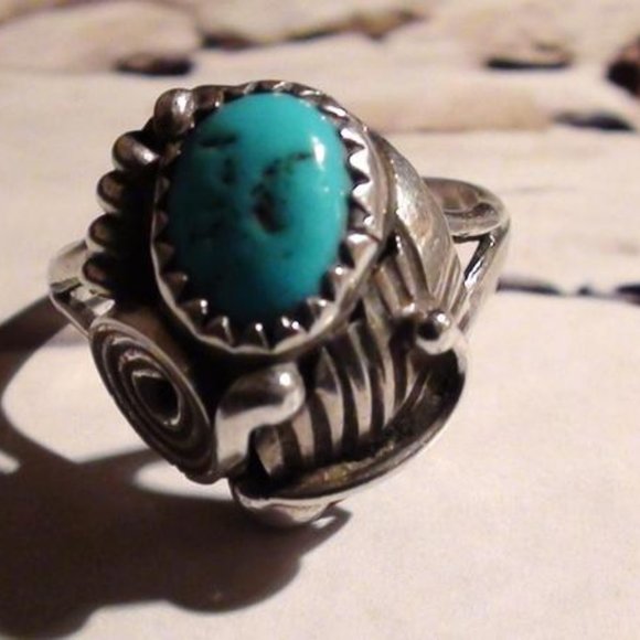 D Detendale Navajo Art Ring Turquoise Sterling SIZE 6 - Picture 6 of 7